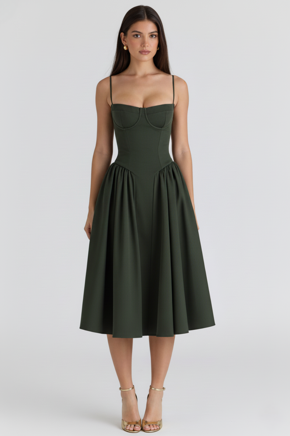 Women's Crepe Bustier Midi Dress Heart Neckline Waist-Slimming Wedding Dinner Party Formal – Anne