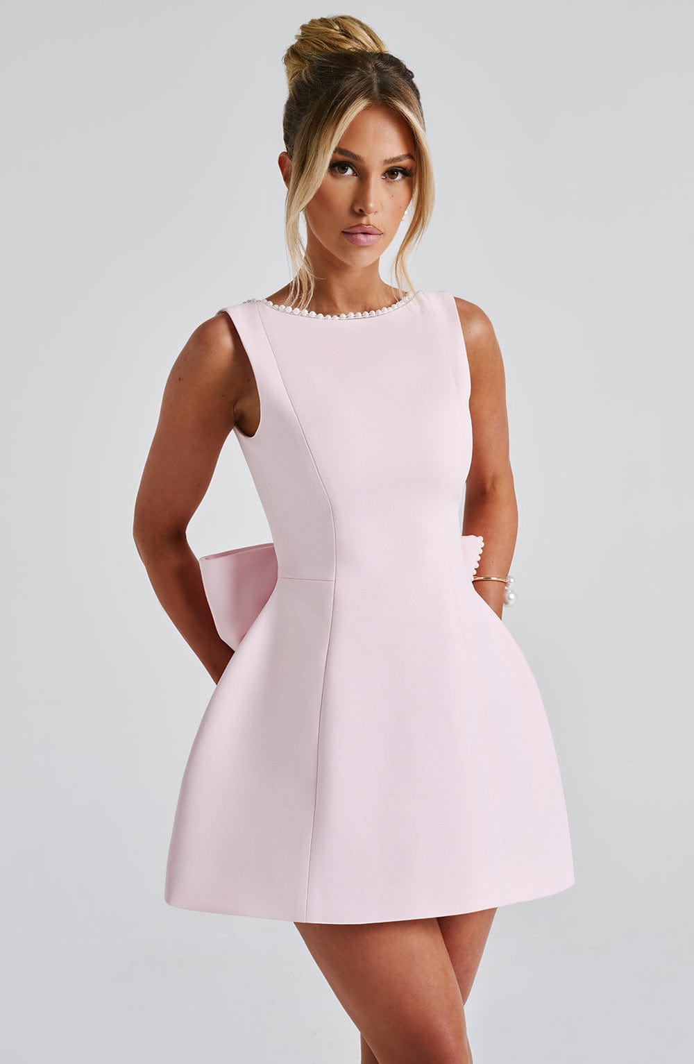 Women's Structured Mini Dress Cocktail Party Bridal Shower Night Out – Amber Pink & Black