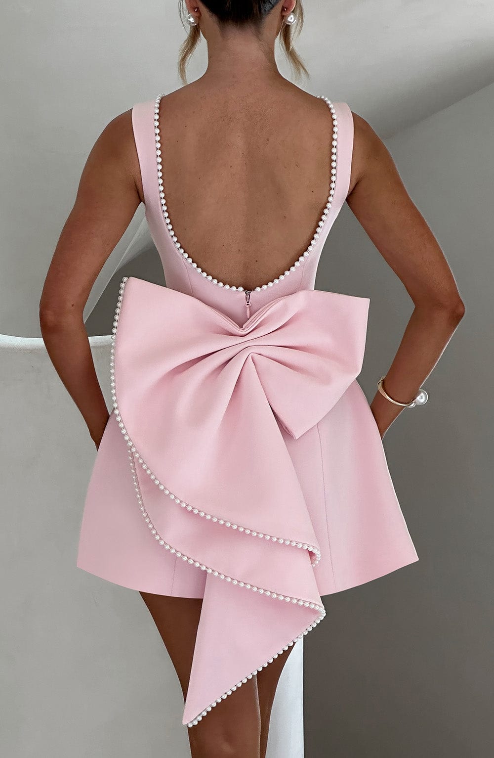 Women's Structured Mini Dress Cocktail Party Bridal Shower Night Out – Amber Pink & Black