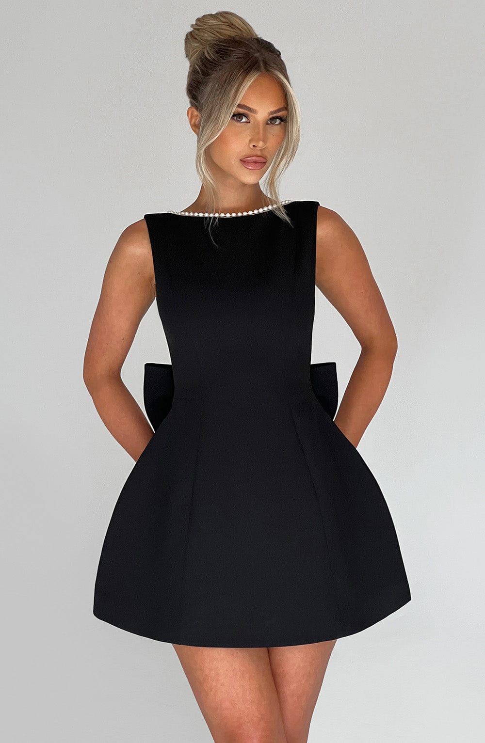 Women's Structured Mini Dress Cocktail Party Bridal Shower Night Out – Amber Pink & Black