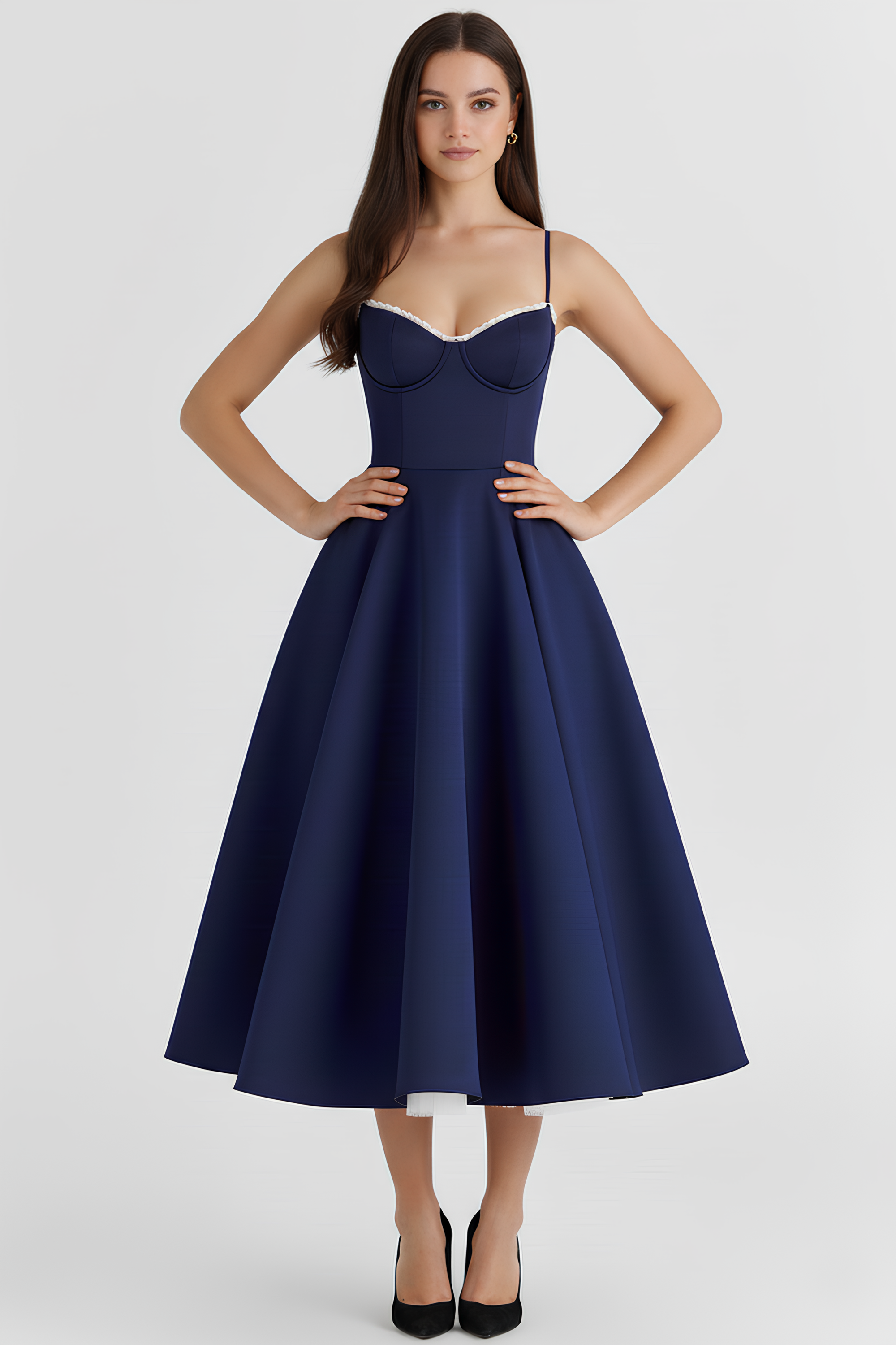 Women's Double Layer Satin Midi Dress Underwire Bust Tulle Formal Wedding Dinner Party – Cloe