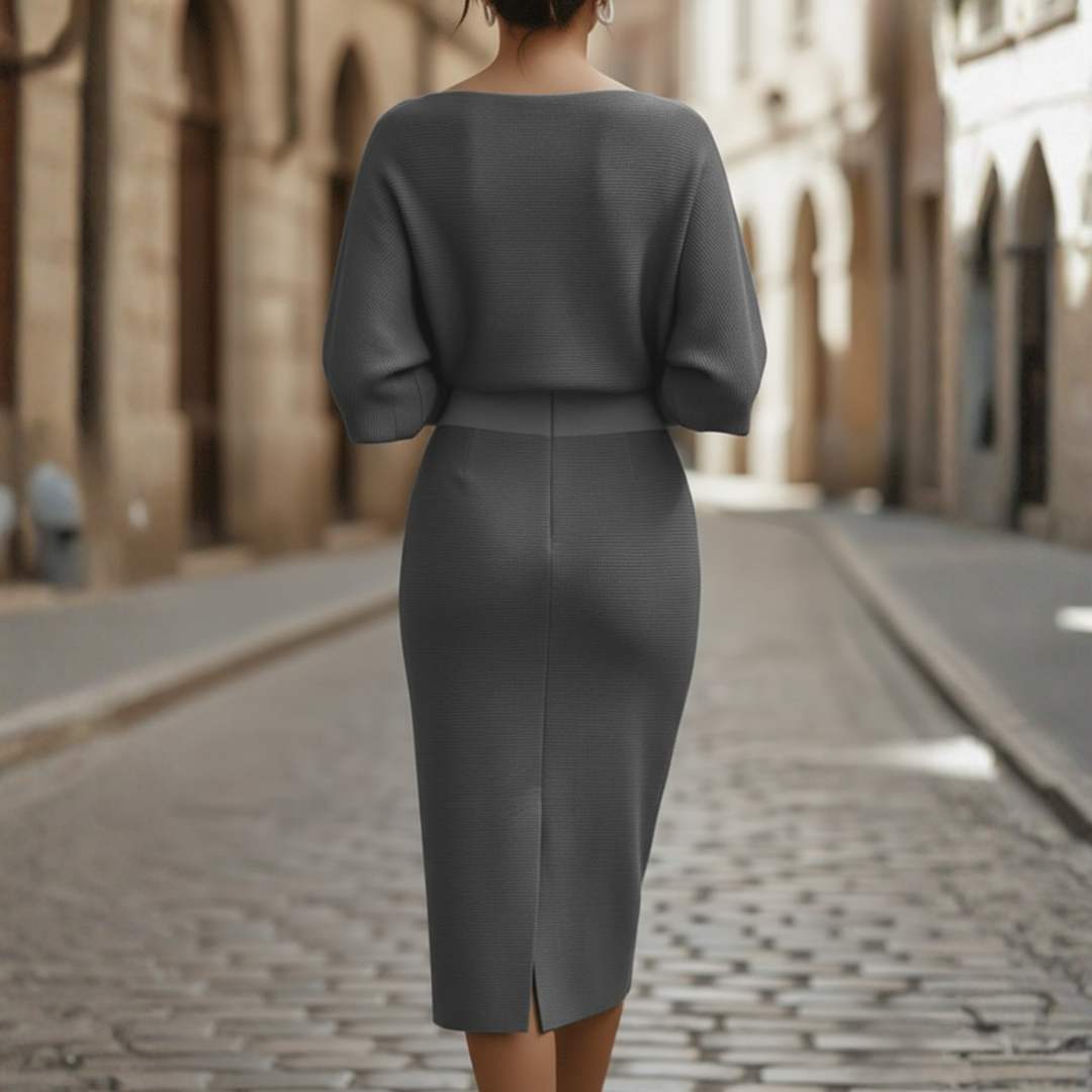 Women's Elegant Cowl Neck Midi Dress Long Sleeve Formal Work Office Cocktail Wedding Guest Bodycon – Grey Black Beige Blue