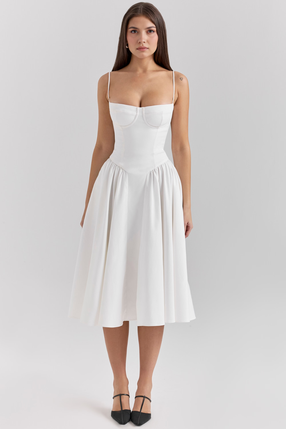 Women's Crepe Bustier Midi Dress Heart Neckline Waist-Slimming Wedding Dinner Party Formal – Anne