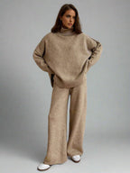 Women's Soft Knit Turtleneck Lounge Set Slouchy Wide-Leg Pants Cozy Casual Winter Everyday Comfort