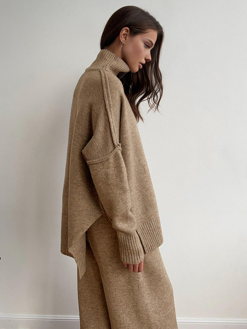 Women's Soft Knit Turtleneck Lounge Set Slouchy Wide-Leg Pants Cozy Casual Winter Everyday Comfort