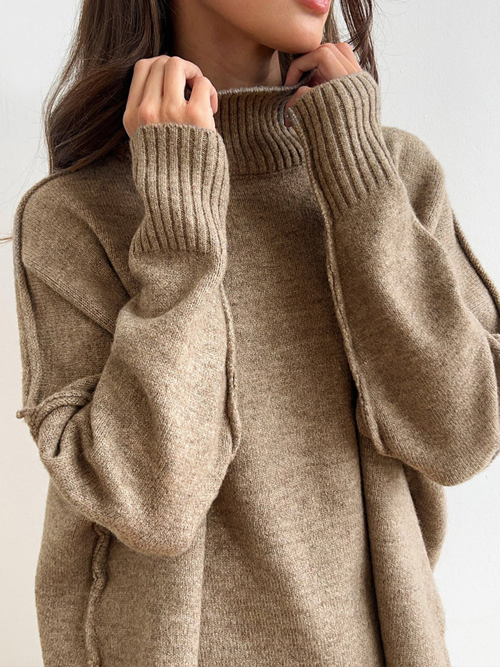 Women's Soft Knit Turtleneck Lounge Set Slouchy Wide-Leg Pants Cozy Casual Winter Everyday Comfort