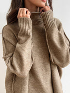 Women's Soft Knit Turtleneck Lounge Set Slouchy Wide-Leg Pants Cozy Casual Winter Everyday Comfort