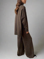 Women's Soft Knit Turtleneck Lounge Set Slouchy Wide-Leg Pants Cozy Casual Winter Everyday Comfort