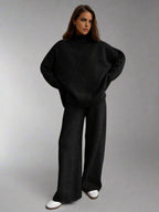 Women's Soft Knit Turtleneck Lounge Set Slouchy Wide-Leg Pants Cozy Casual Winter Everyday Comfort