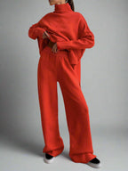 Women's Soft Knit Turtleneck Lounge Set Slouchy Wide-Leg Pants Cozy Casual Winter Everyday Comfort