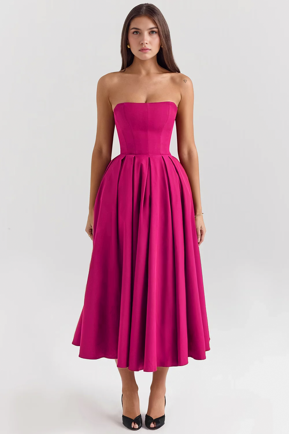 Women's Strapless Bustier Midi Dress Shaping Bodice Wedding Graduation Party Summer Elegant – Celeste