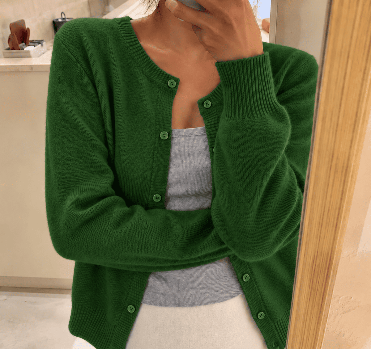 Women's Soft Knit Cardigan Button Front Round Neck Cropped Layer Casual Winter
