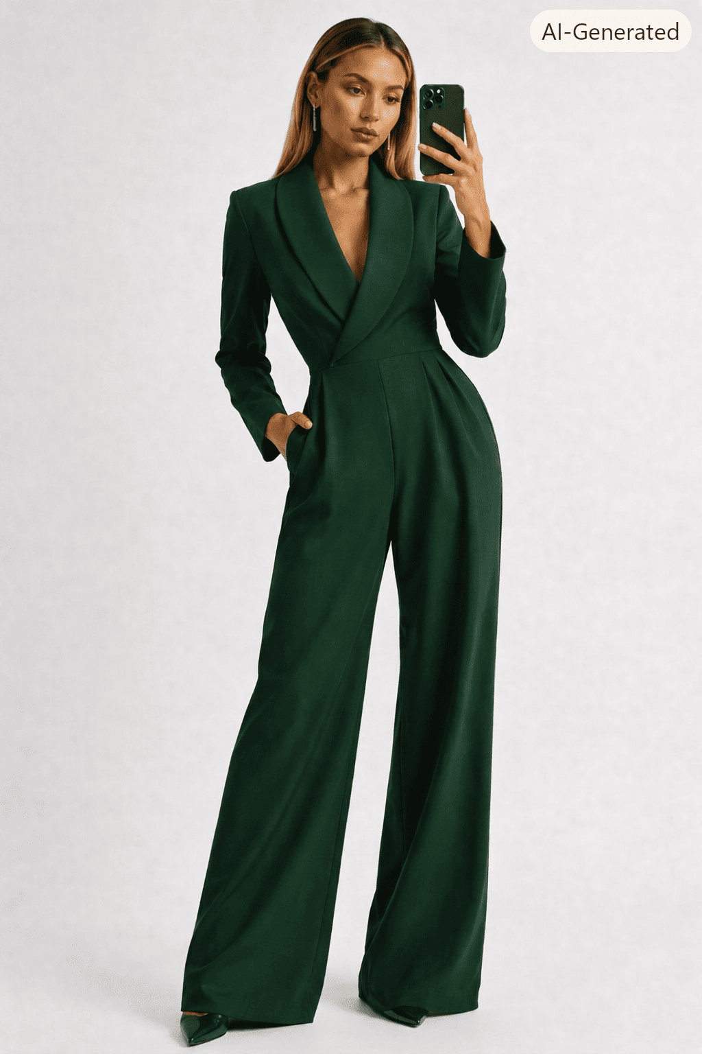 Women's Fitted Waist Jumpsuit Crossover V-Neck Wrap Front Wide-Leg Notched Lapel Formal Elegant
