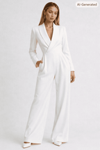 Women's Fitted Waist Jumpsuit Crossover V-Neck Wrap Front Wide-Leg Notched Lapel Formal Elegant