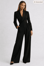 Women's Fitted Waist Jumpsuit Crossover V-Neck Wrap Front Wide-Leg Notched Lapel Formal Elegant