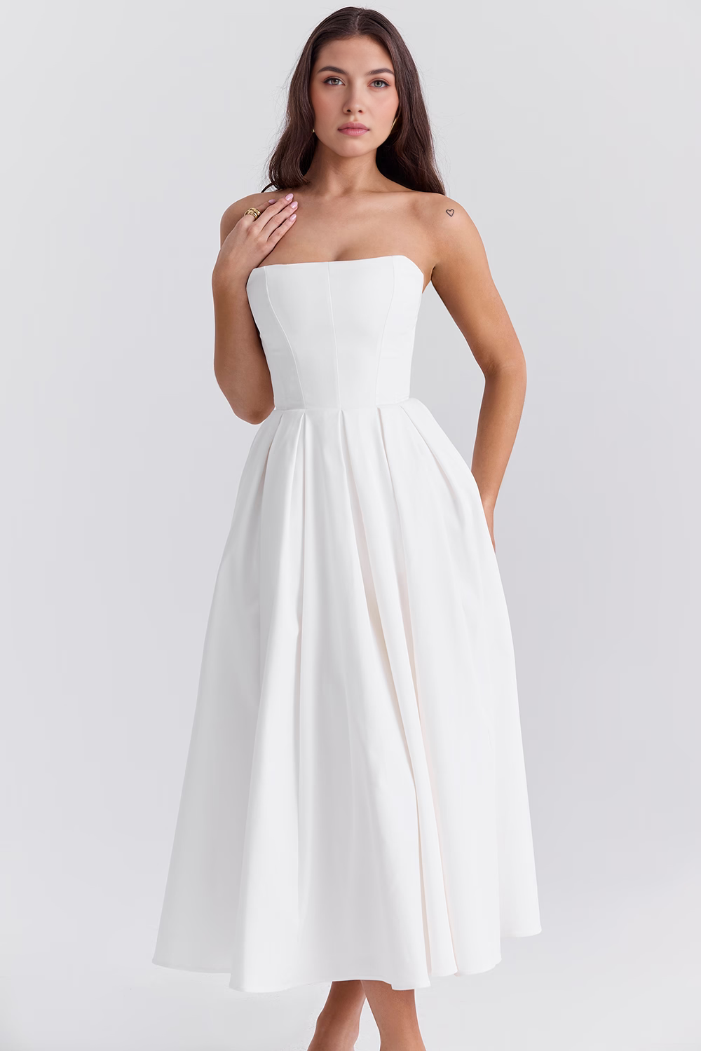 Women's Strapless Bustier Midi Dress Shaping Bodice Wedding Graduation Party Summer Elegant – Celeste