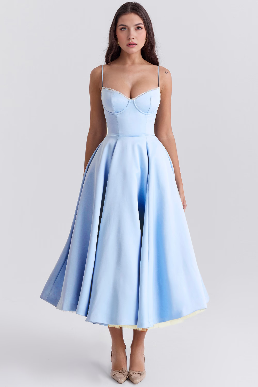 Women's Double Layer Satin Midi Dress Underwire Bust Tulle Formal Wedding Dinner Party – Cloe
