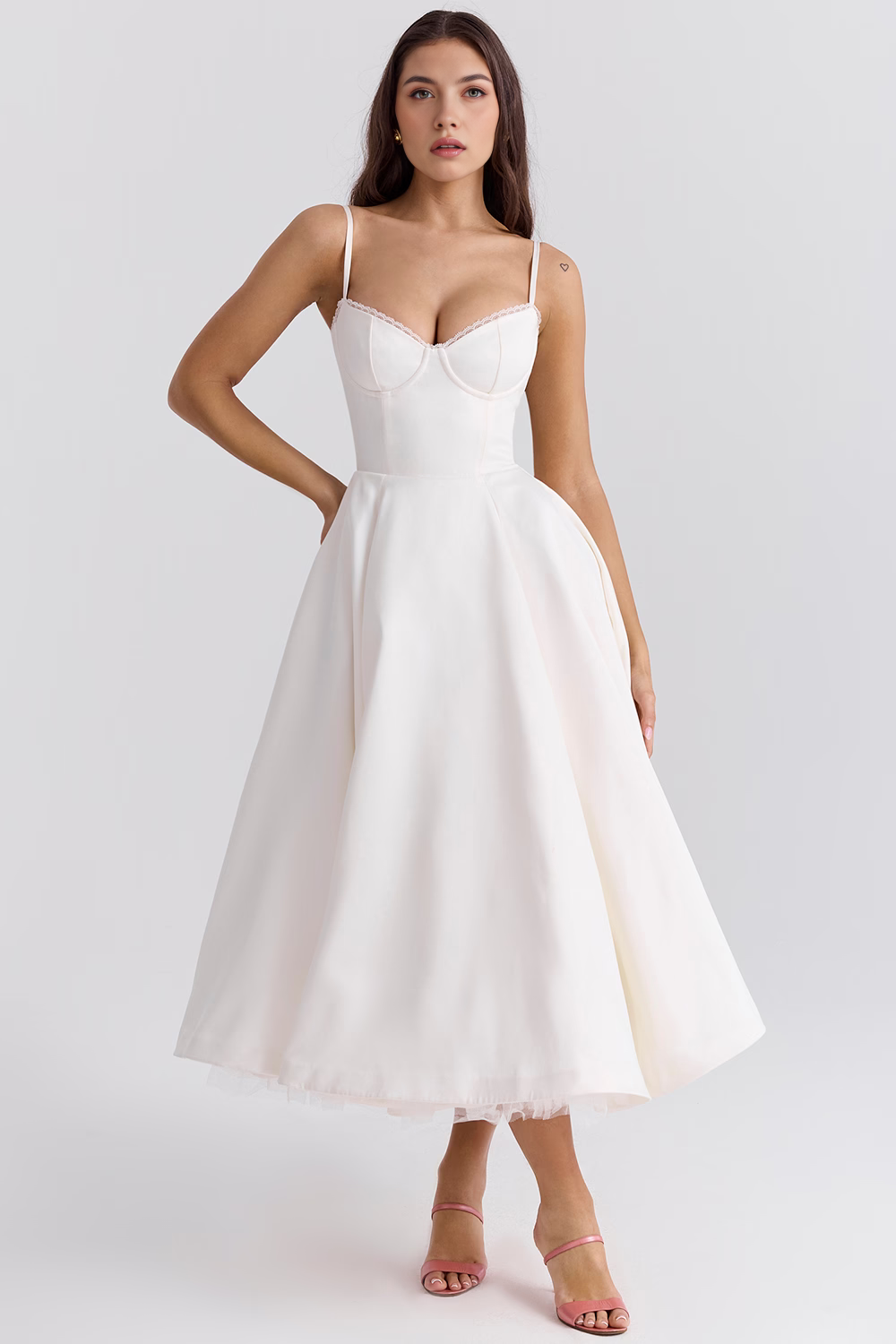 Women's Double Layer Satin Midi Dress Underwire Bust Tulle Formal Wedding Dinner Party – Cloe