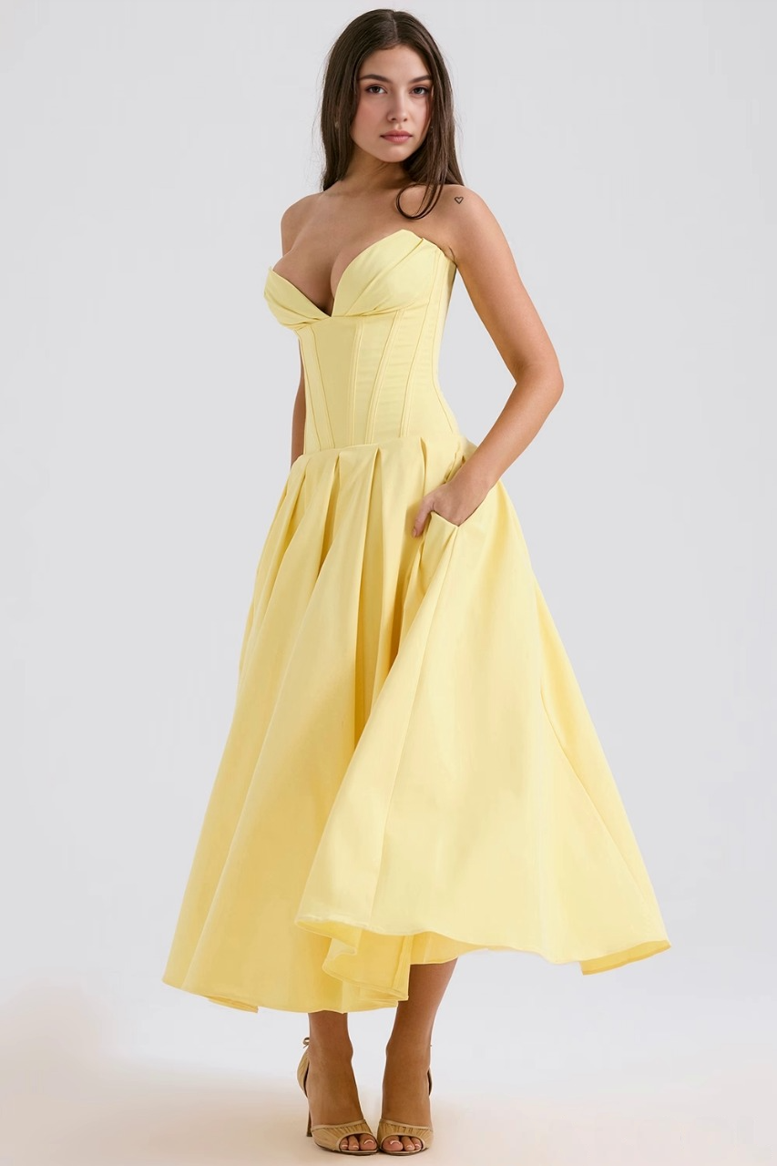 Women's Shaping Corset Midi Party Dress Sweetheart Waist-Cinching Wedding Graduation Formal – Taylor