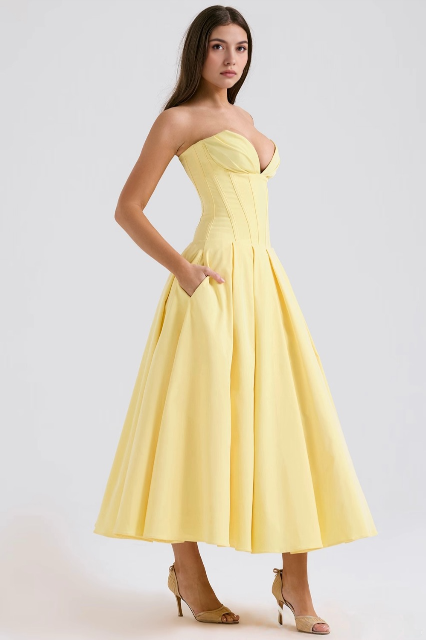 Women's Shaping Corset Midi Party Dress Sweetheart Waist-Cinching Wedding Graduation Formal – Taylor