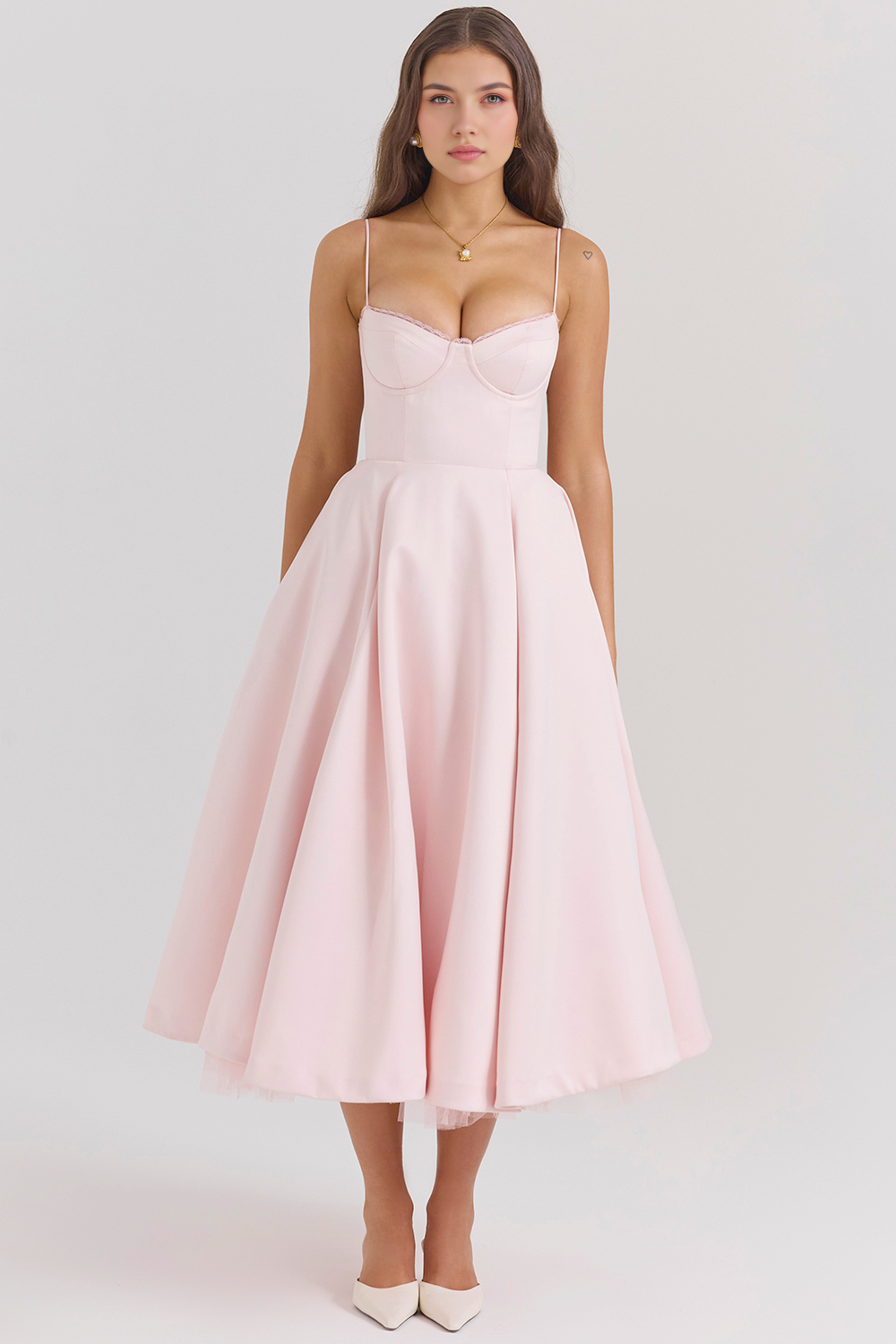Women's Double Layer Satin Midi Dress Underwire Bust Tulle Formal Wedding Dinner Party – Cloe