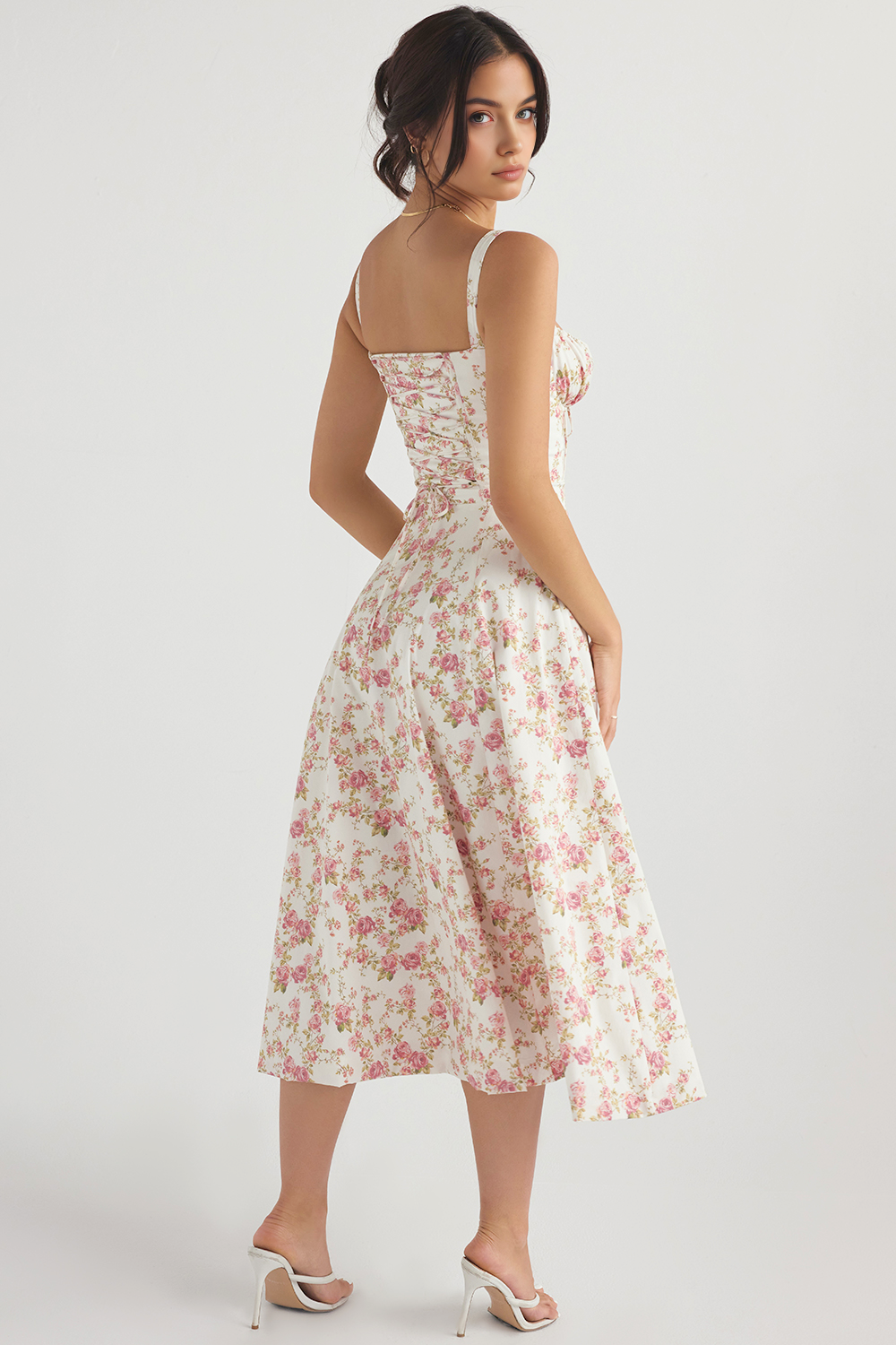 Women's Floral Bustier Midi Dress Sweetheart Neckline Ruffle Detail Wedding Summer Casual – Mavie