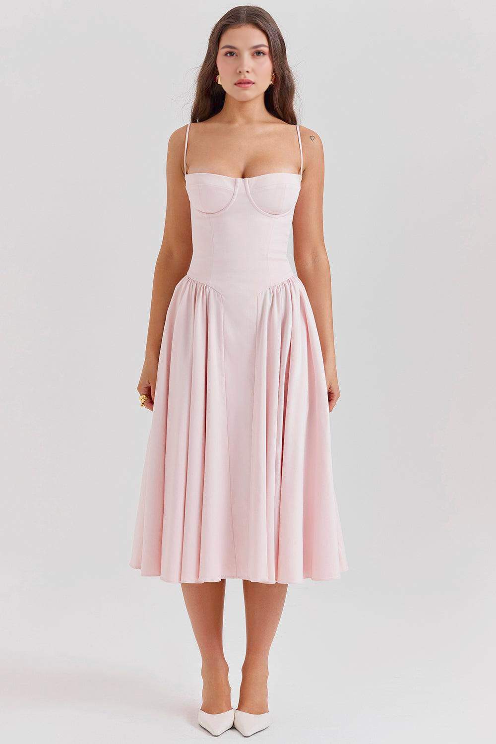 Women's Crepe Bustier Midi Dress Heart Neckline Waist-Slimming Wedding Dinner Party Formal – Anne