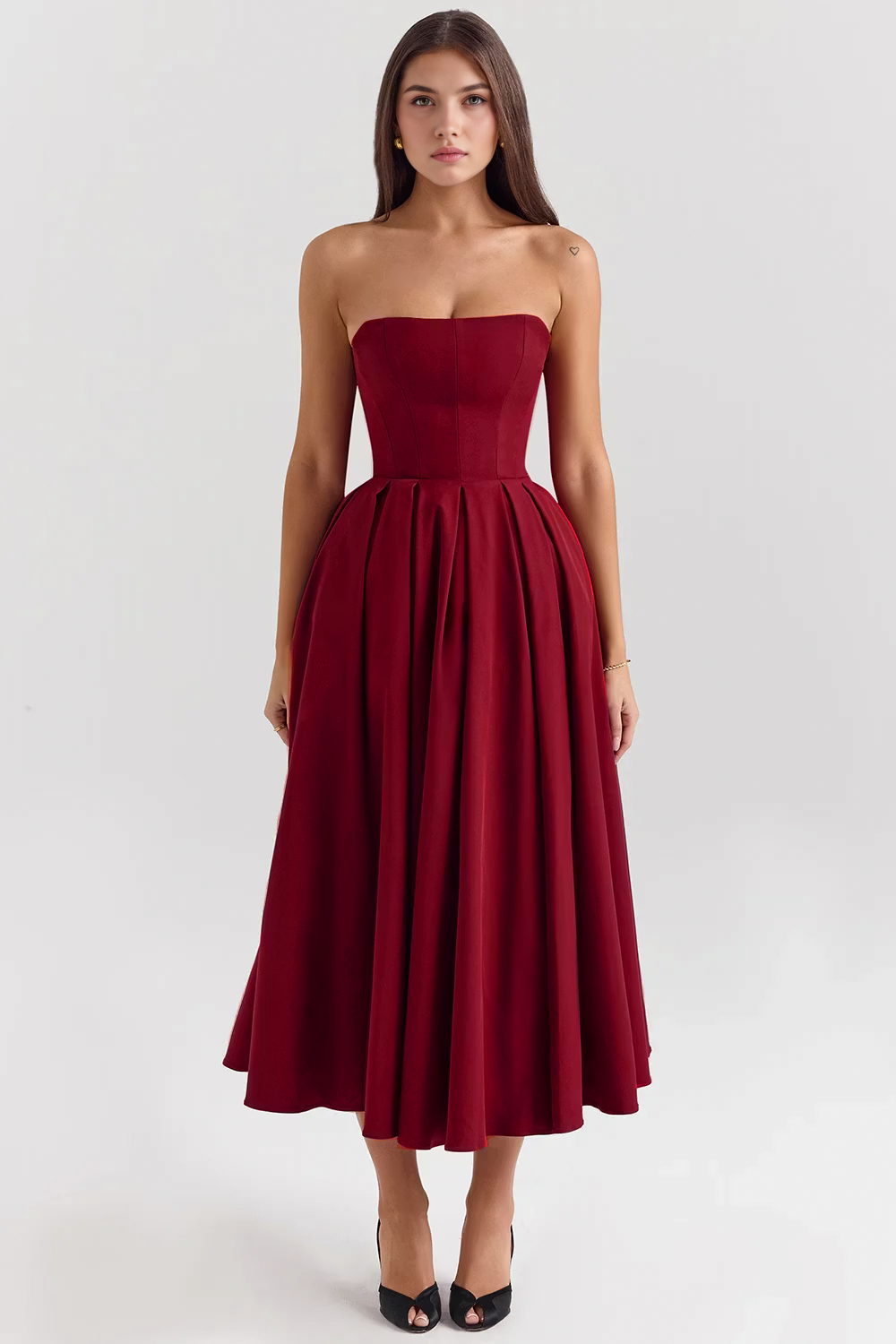 Women's Strapless Bustier Midi Dress Shaping Bodice Wedding Graduation Party Summer Elegant – Celeste