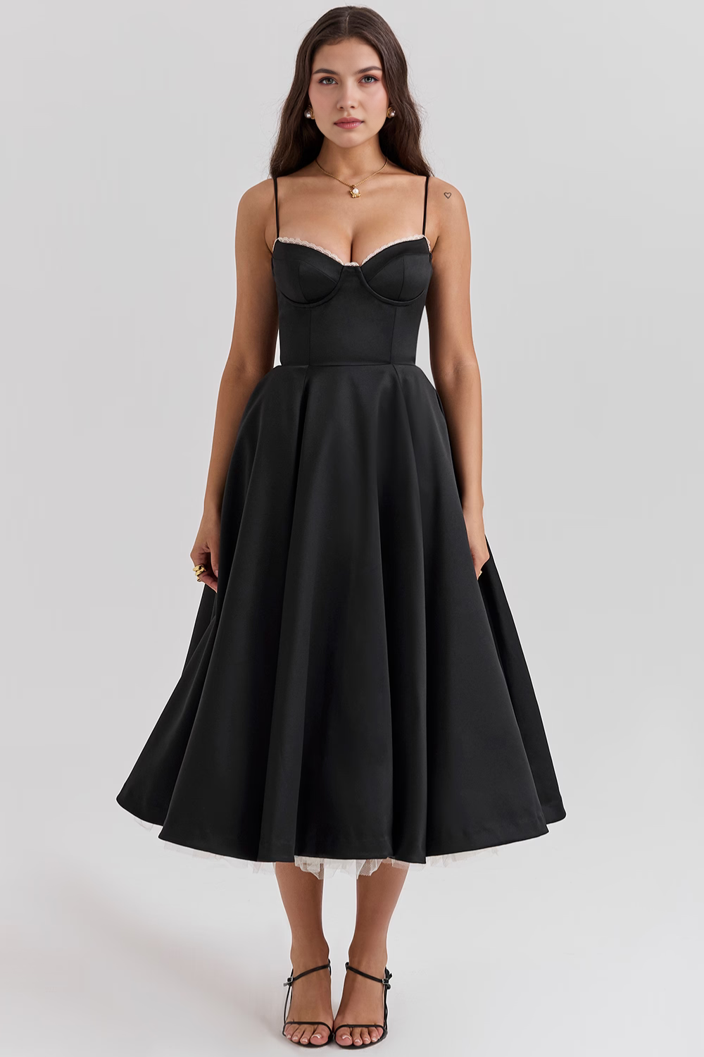 Women's Double Layer Satin Midi Dress Underwire Bust Tulle Formal Wedding Dinner Party – Cloe