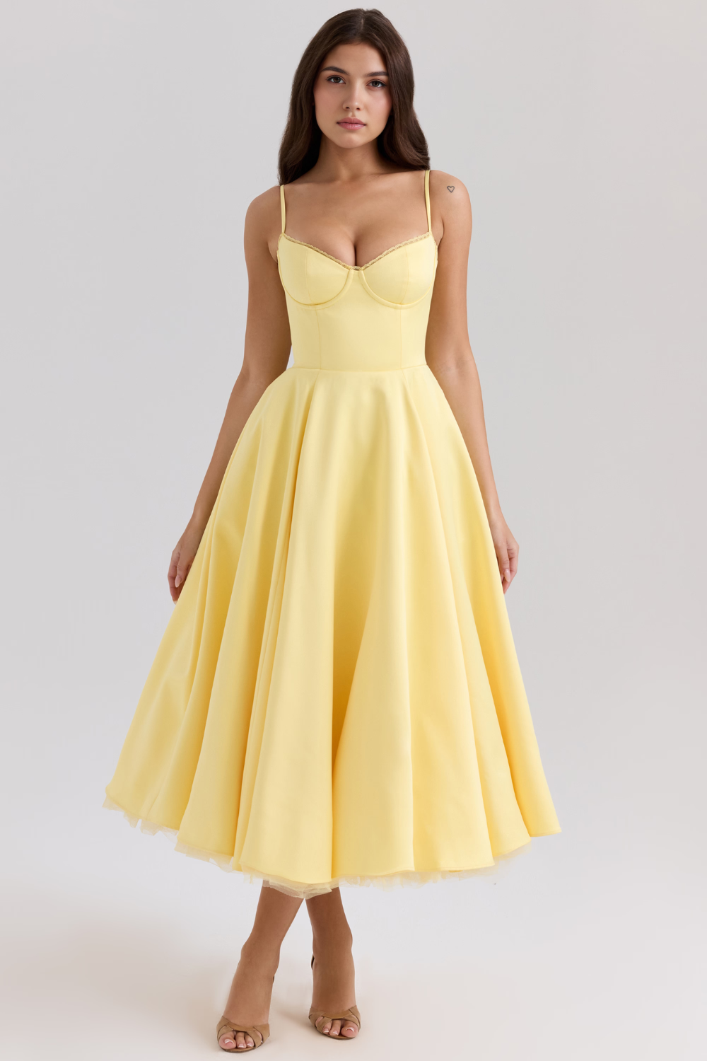 Women's Double Layer Satin Midi Dress Underwire Bust Tulle Formal Wedding Dinner Party – Cloe