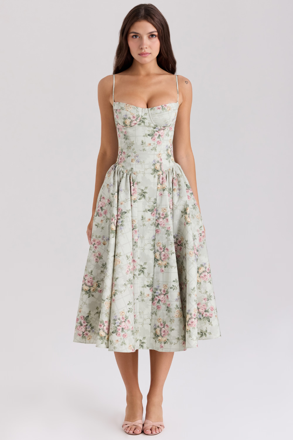 Women's Crepe Bustier Midi Dress Heart Neckline Waist-Slimming Wedding Dinner Party Formal – Anne