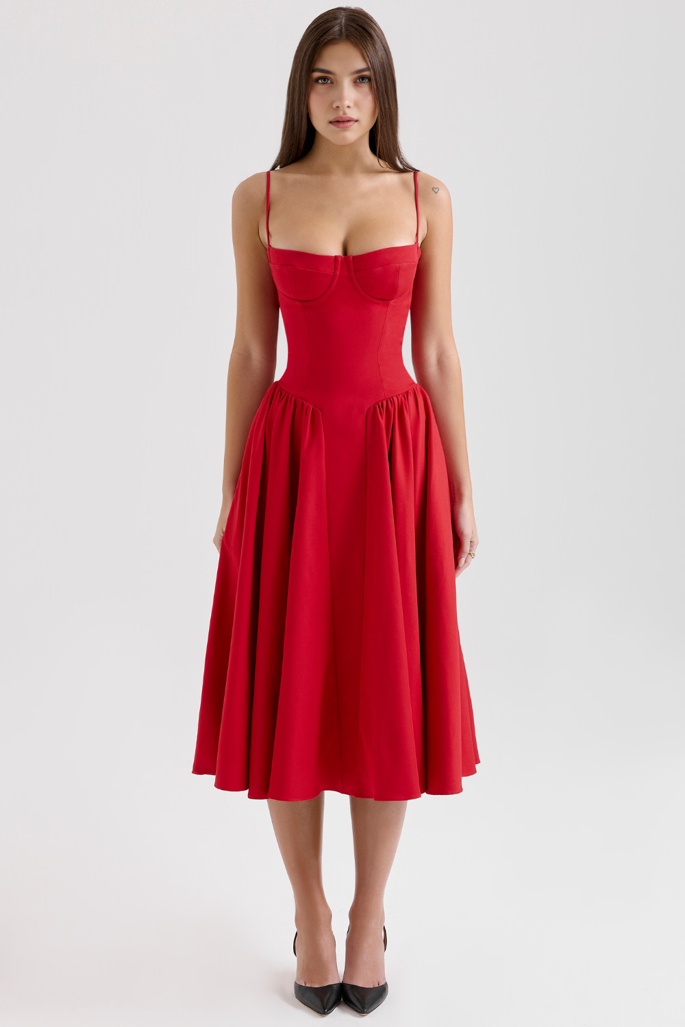 Women's Crepe Bustier Midi Dress Heart Neckline Waist-Slimming Wedding Dinner Party Formal – Anne