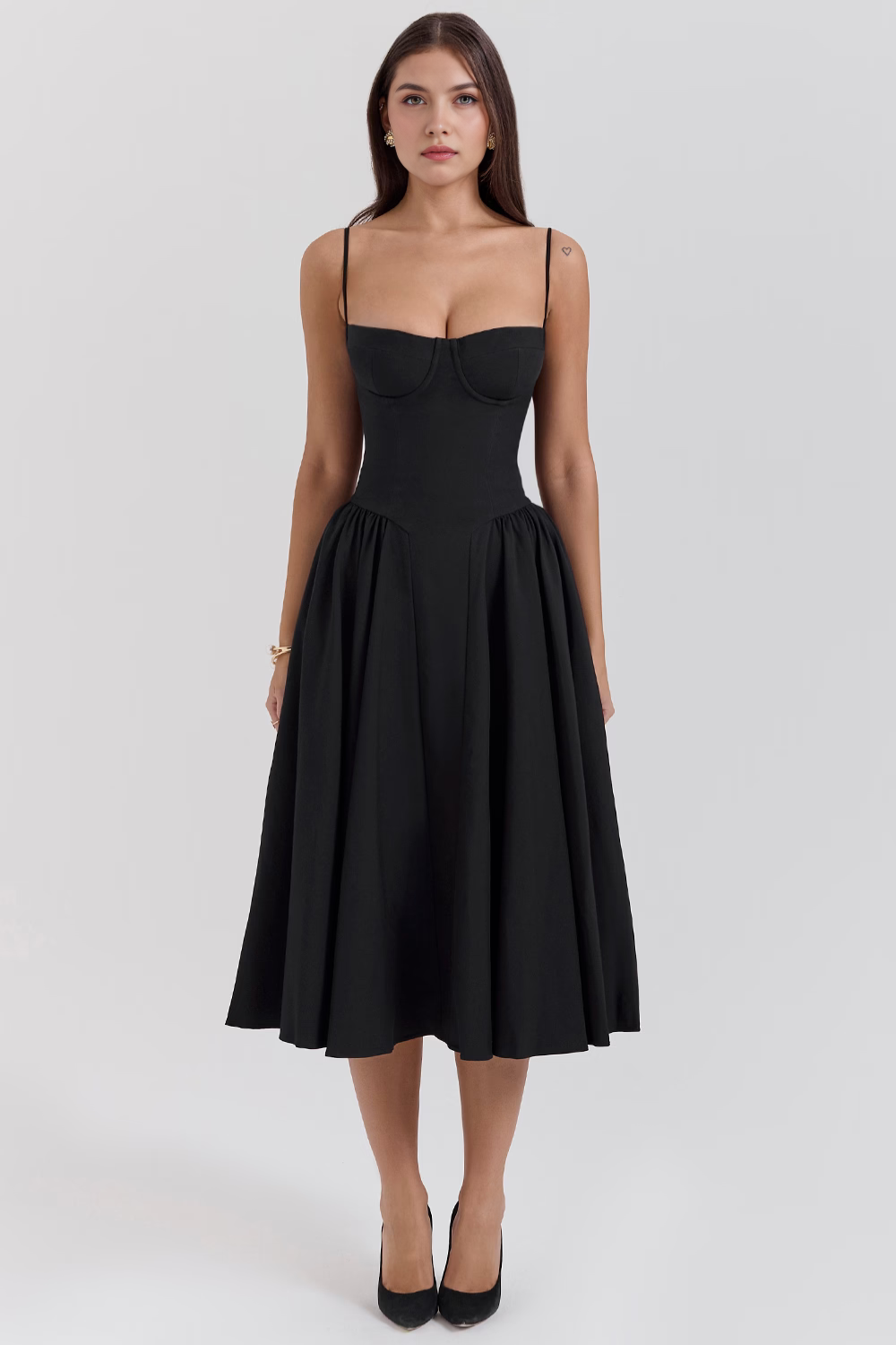 Women's Crepe Bustier Midi Dress Heart Neckline Waist-Slimming Wedding Dinner Party Formal – Anne