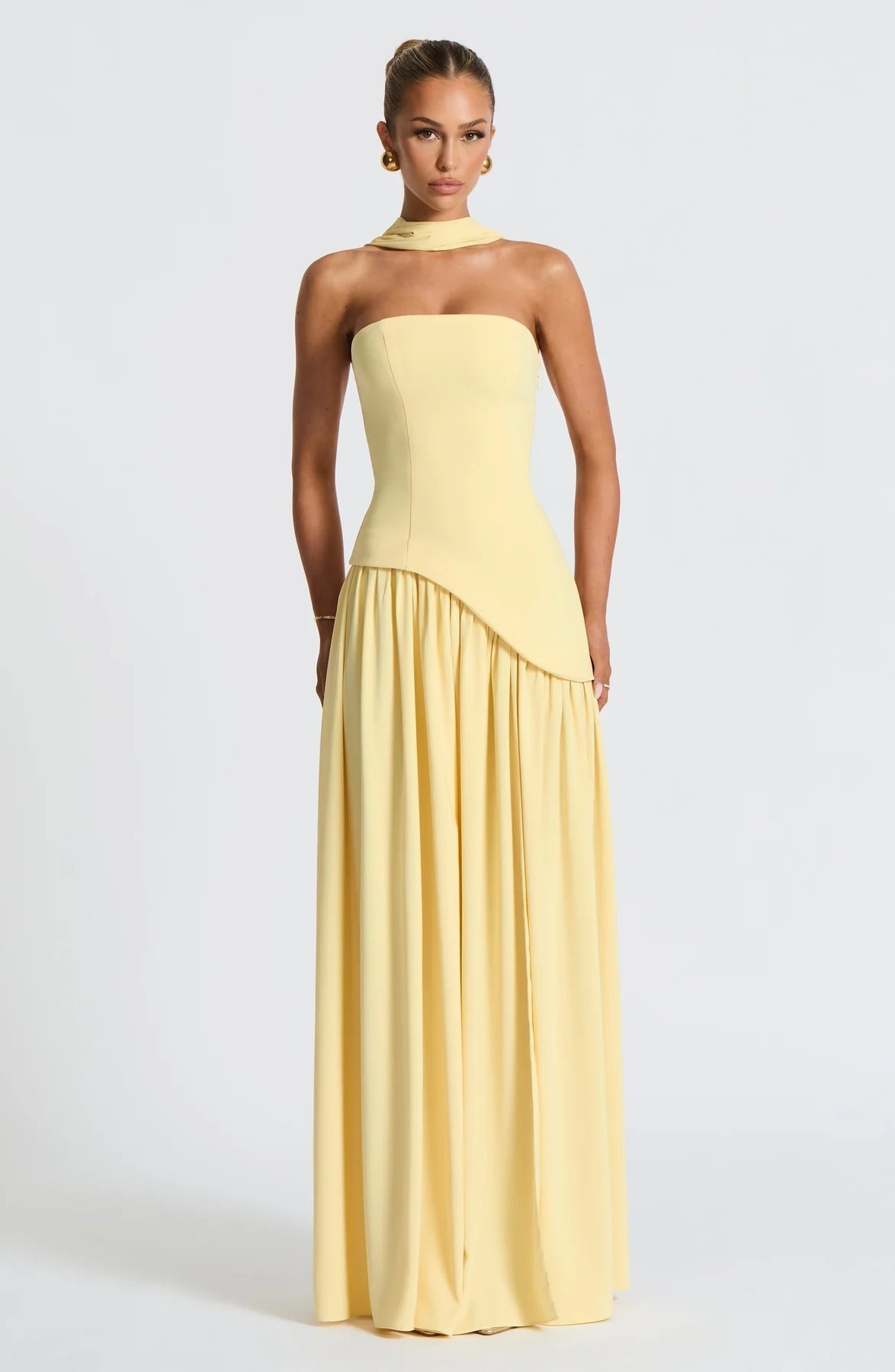 Women's Strapless Long Dress Flowing Slit Scarf Detail Wedding Guest Formal Party Evening Dress – Lucinda