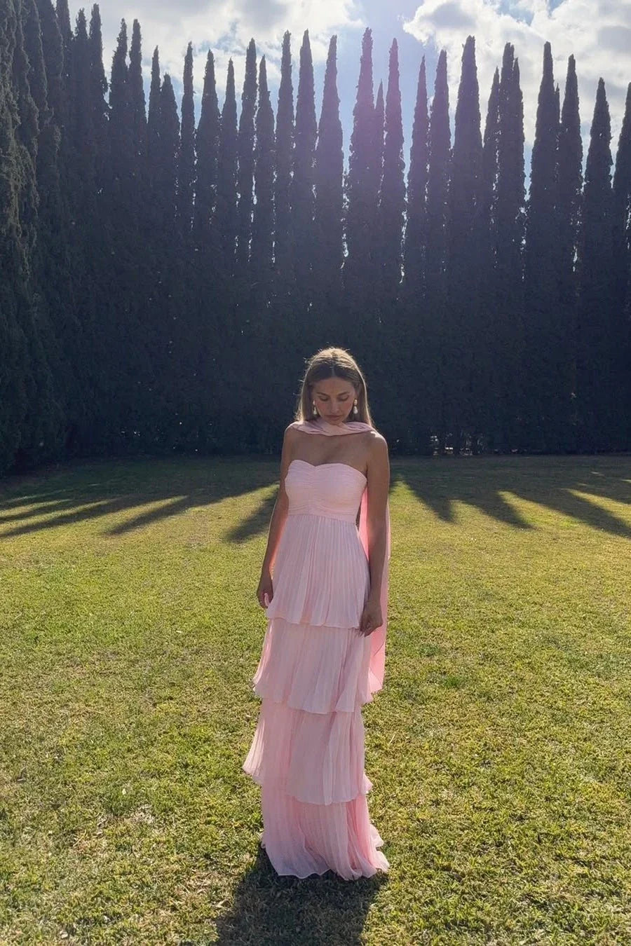Women's Strapless Tiered Long Dress Formal Wedding Guest Garden Party Ceremony Gala Evening – Odessa Blush Pink
