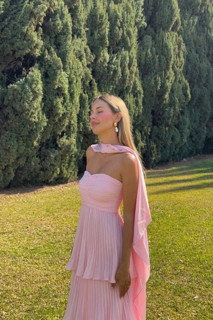 Women's Strapless Tiered Long Dress Formal Wedding Guest Garden Party Ceremony Gala Evening – Odessa Blush Pink