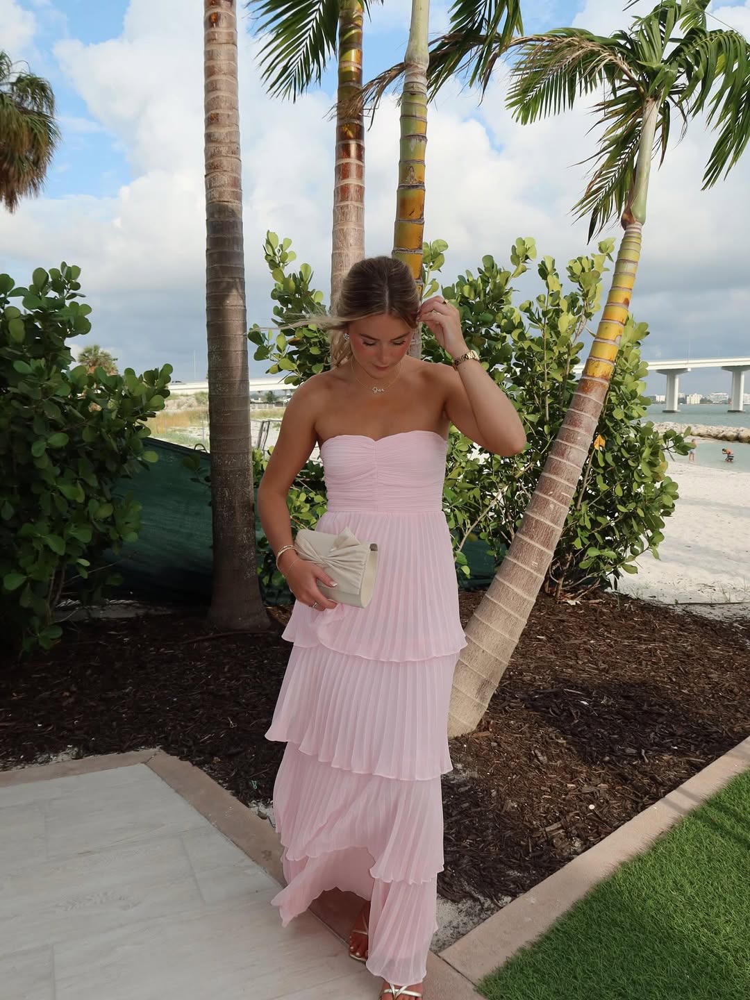 Women's Strapless Tiered Long Dress Formal Wedding Guest Garden Party Ceremony Gala Evening – Odessa Blush Pink