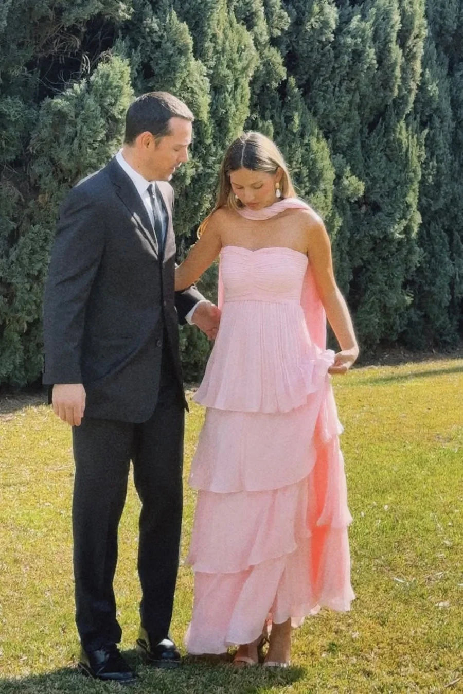 Women's Strapless Tiered Long Dress Formal Wedding Guest Garden Party Ceremony Gala Evening – Odessa Blush Pink