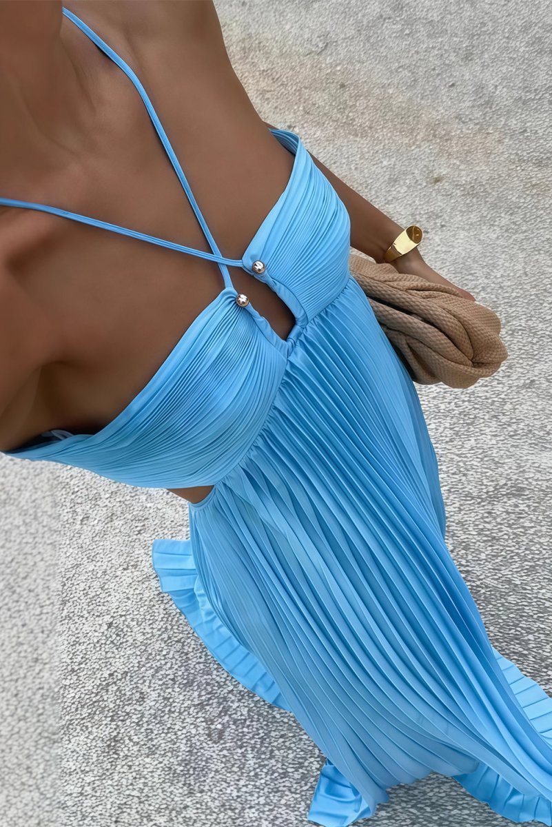 Women's Halter Pleated Long Dress Formal Prom Wedding Guest Gala Ceremony Evening Elegant Backless – Luella