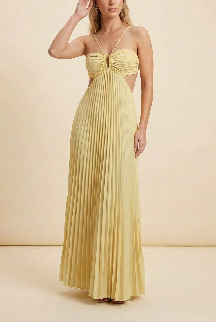 Women's Halter Pleated Long Dress Formal Prom Wedding Guest Gala Ceremony Evening Elegant Backless – Luella