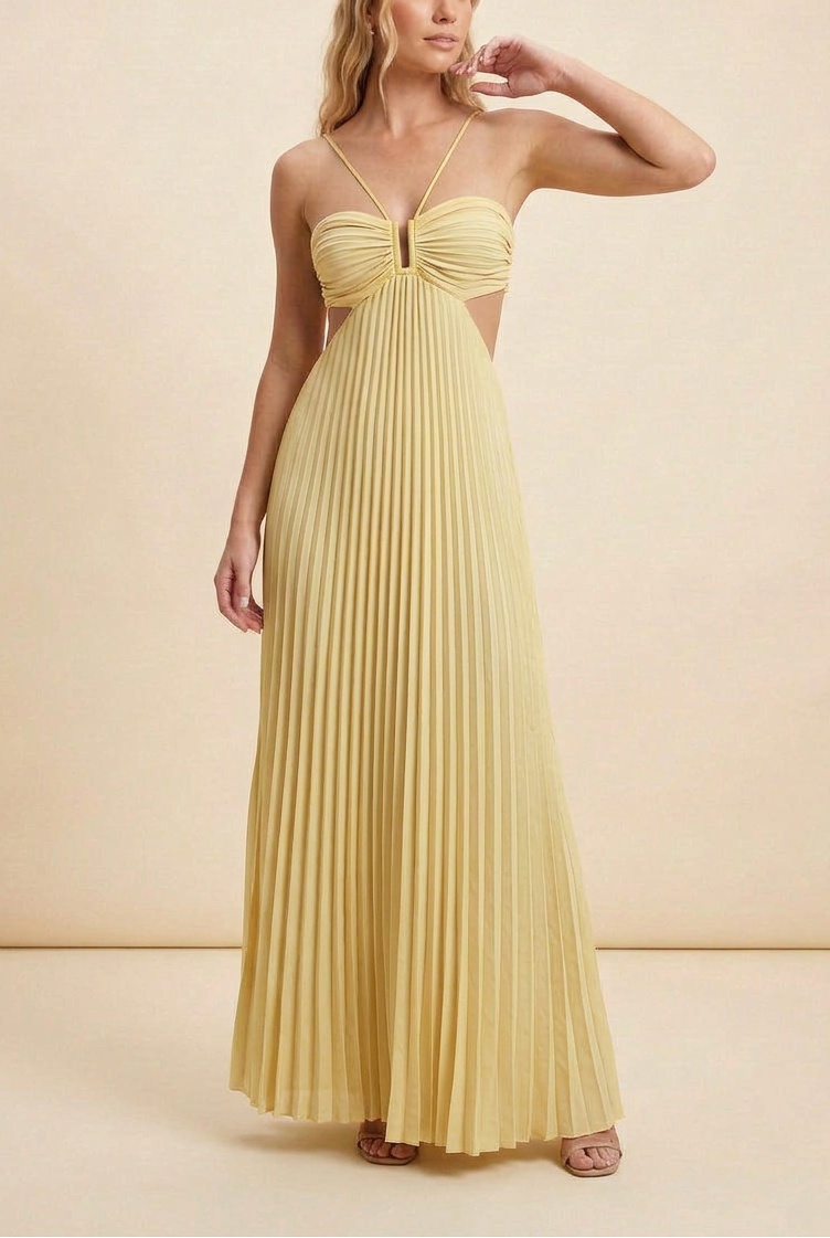 Women's Halter Pleated Long Dress Formal Prom Wedding Guest Gala Ceremony Evening Elegant Backless – Luella