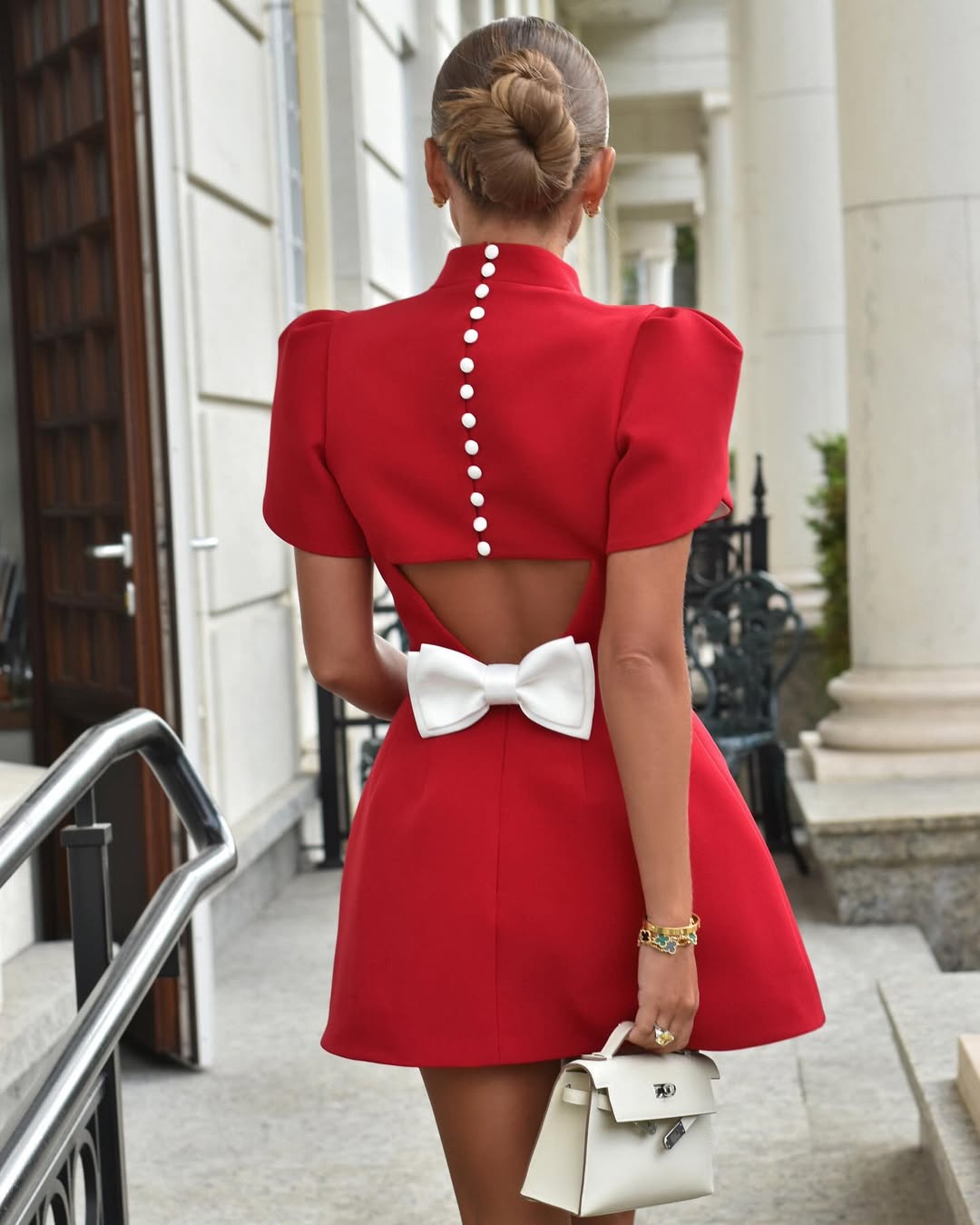 Women's Elegant Bow Back Mini Dress Puff Sleeve Cocktail Party Wedding Guest Birthday Date Night Formal – Molly Red