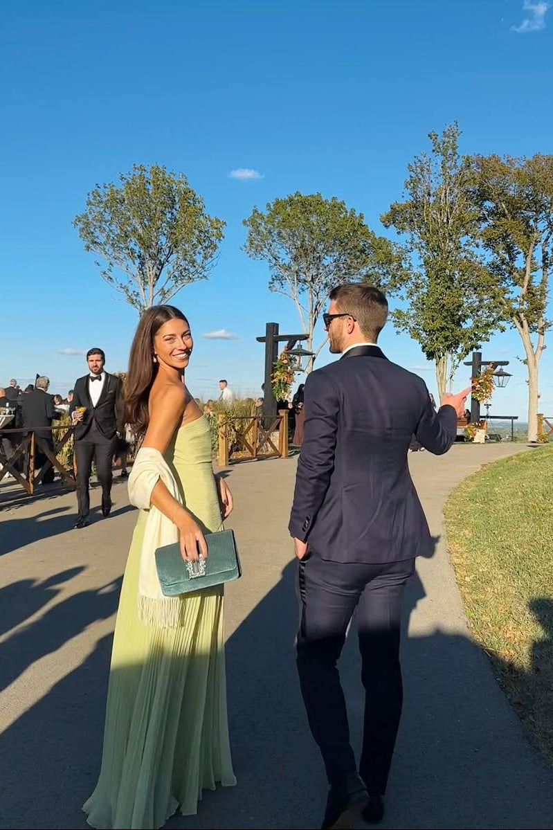 Women's Strapless Drop Waist Long Dress Formal Wedding Guest Garden Party Ceremony Gala Summer Evening – Skyla Sage Green