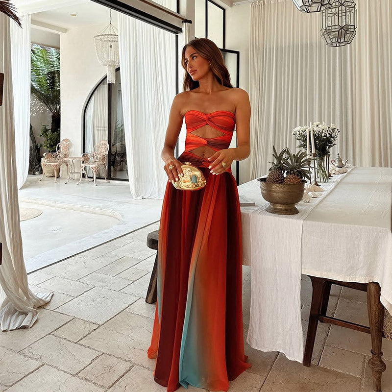 Women's Elegant Strapless Front Knot Long Dress Formal Prom Wedding Guest Gala Evening Sunset Dinner – Lucy