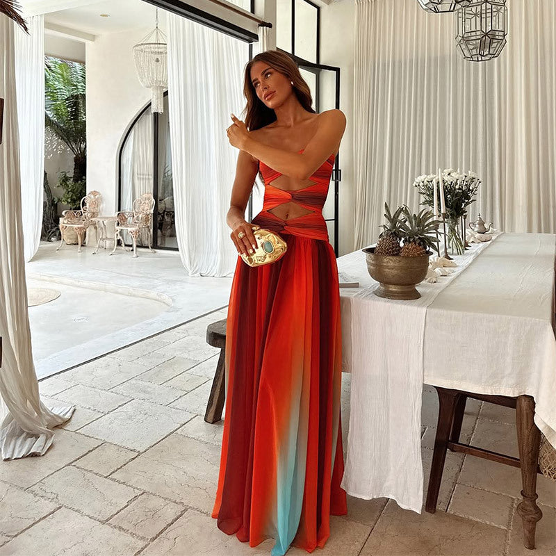 Women's Elegant Strapless Front Knot Long Dress Formal Prom Wedding Guest Gala Evening Sunset Dinner – Lucy