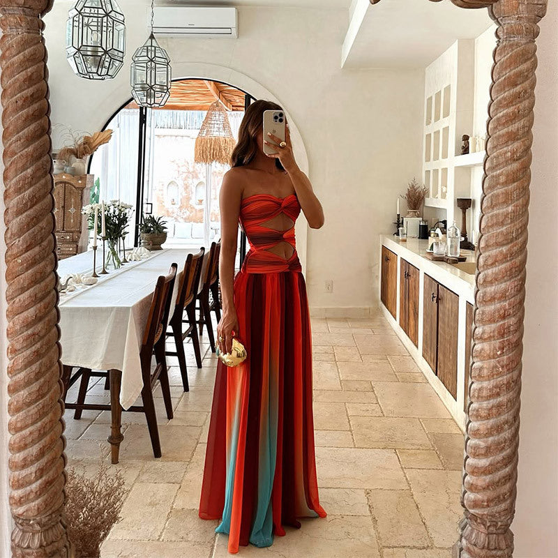 Women's Elegant Strapless Front Knot Long Dress Formal Prom Wedding Guest Gala Evening Sunset Dinner – Lucy