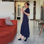 Women's Knit Button-Front Midi Dress Short Sleeve Polo Collar Slim Fit Elegant Casual Work Office Everyday Autumn – Colette