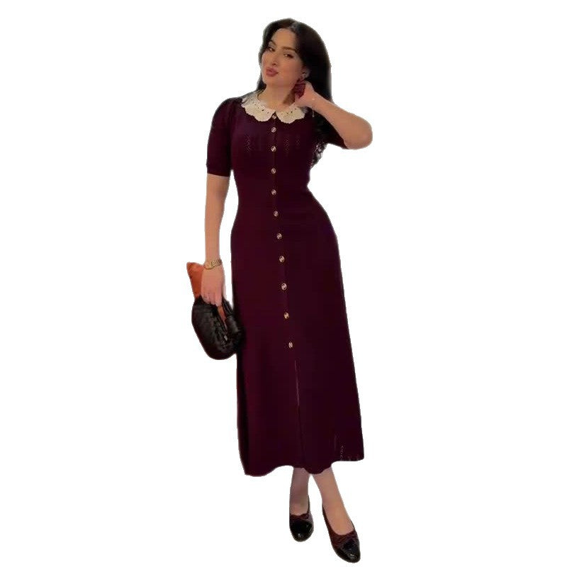 Women's Knit Button-Front Midi Dress Short Sleeve Polo Collar Slim Fit Elegant Casual Work Office Everyday Autumn – Colette