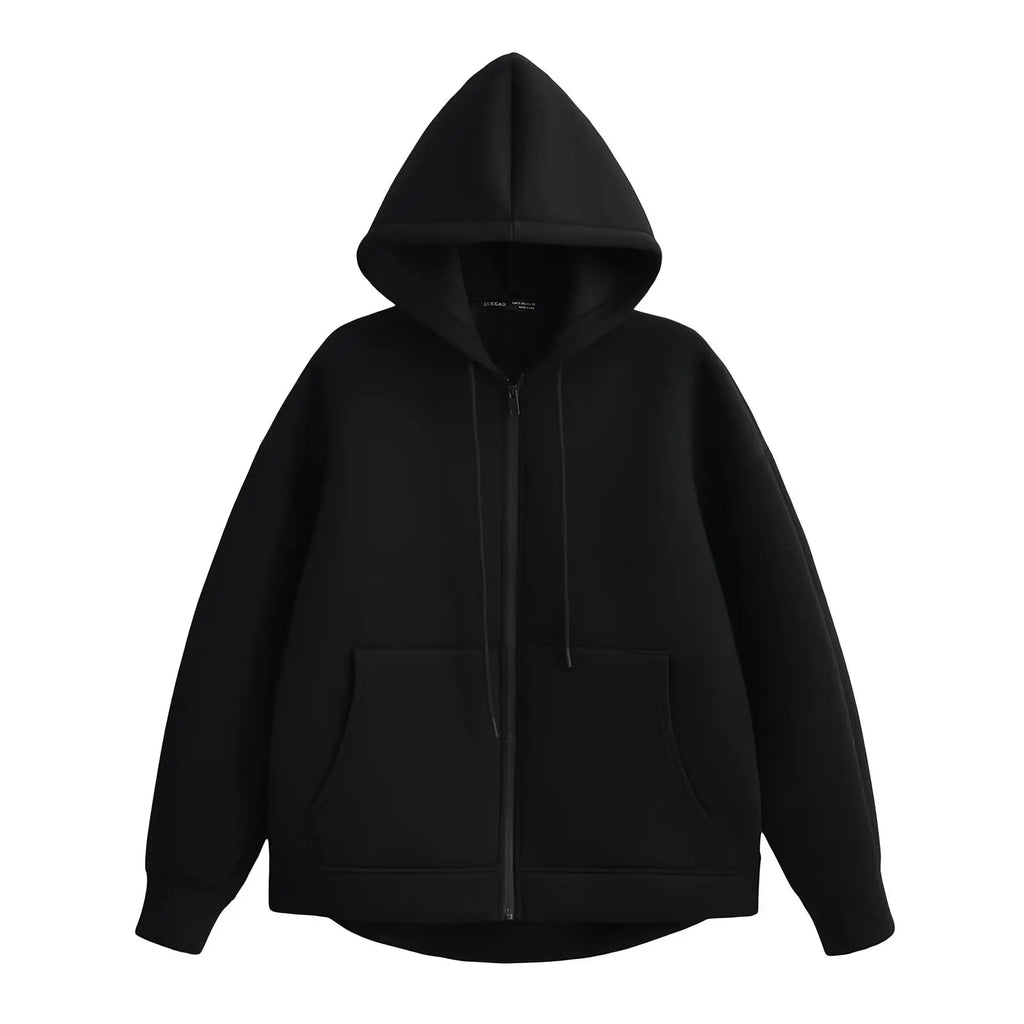 Zip Up Hoodie – Oversized Fleece-Look Sweatshirt with Full-Length Zipper