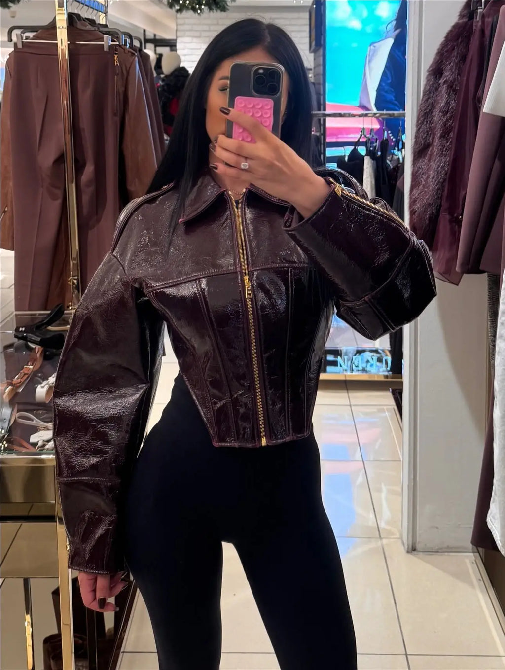 Women's Oversized Moto Jacket with Belt and Asymmetric Zip